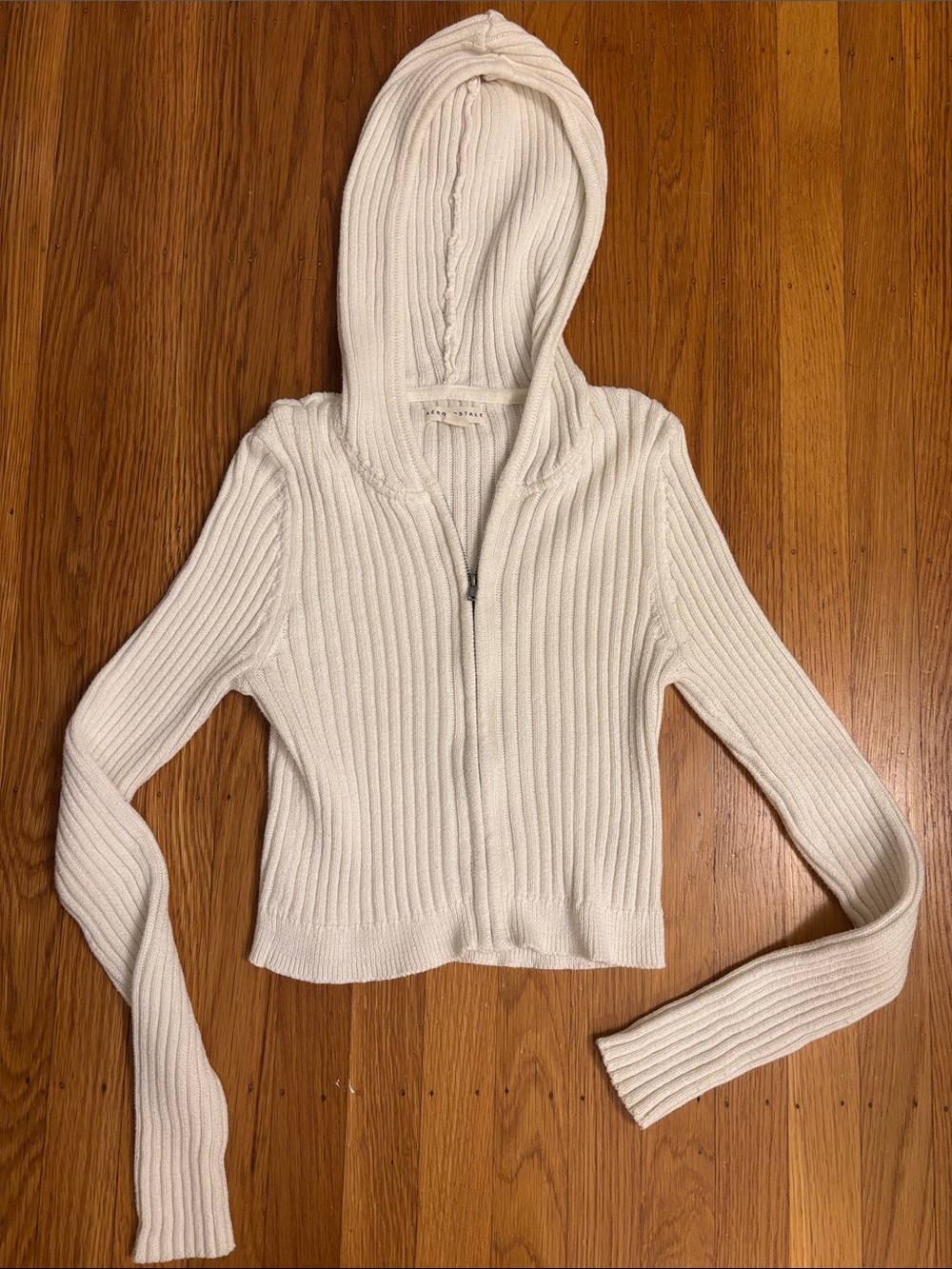 Aeropostale Cream Ribbed Zip Hoodie Cardigan - Women's